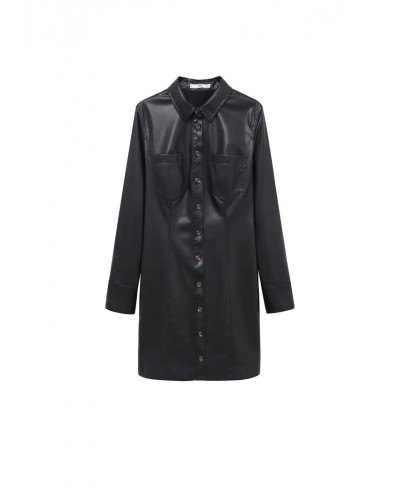 Faux-leather shirt dress