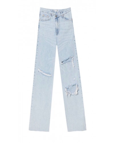 Straight fit jeans with asymmetric waistband