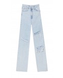 Straight fit jeans with asymmetric waistband