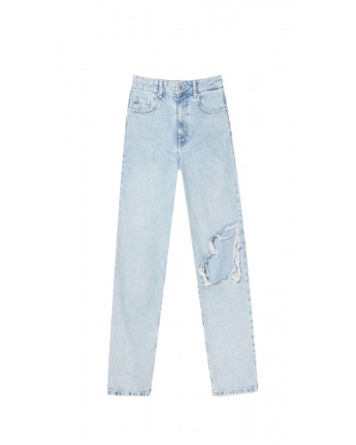 Ripped boyfriend-style jeans