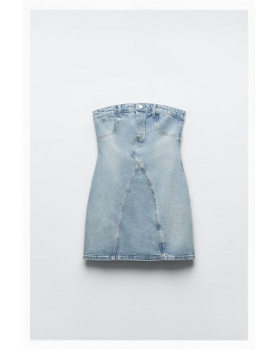 STRAPLESS DENIM DRESS  BLUE
