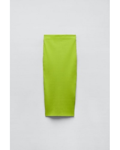 RIBBED MIDI SKIRT  LIME