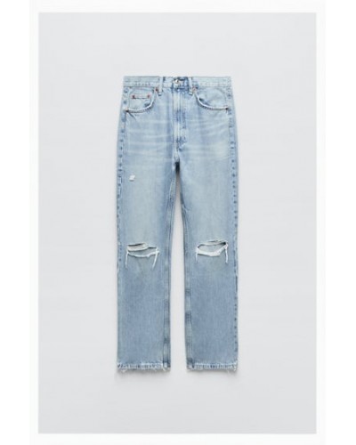 RIPPED STRAIGHT-LEG JEANS